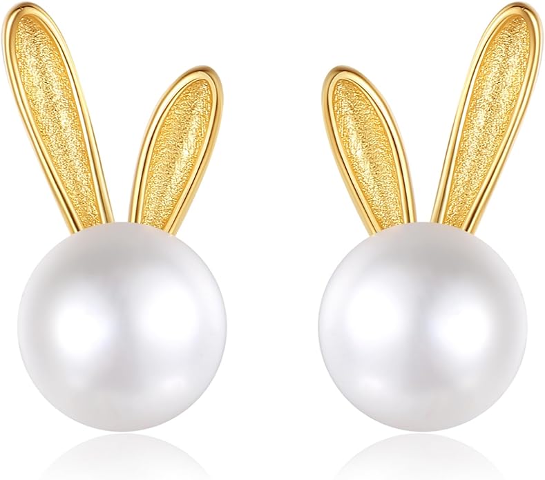 Rabbit Cat Earrings Freshwater Pearl Earrings Sterling Silver Stud Earrings for Women Gifts