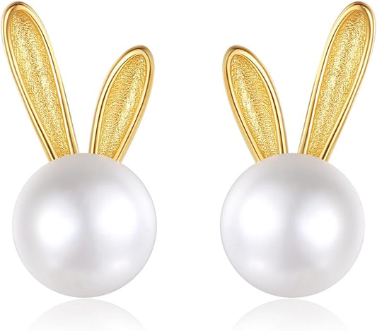 Rabbit Cat Earrings Freshwater Pearl Earrings Sterling Silver Stud Earrings for Women Gifts