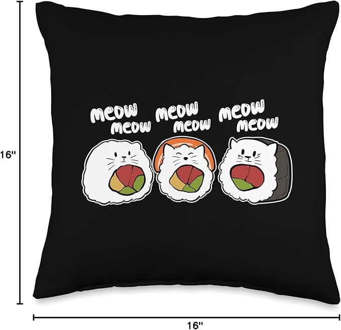 Sushi Cat Roller Anime Figure Ramen Manga Nigiri Maki Kawaii Throw Pillow
