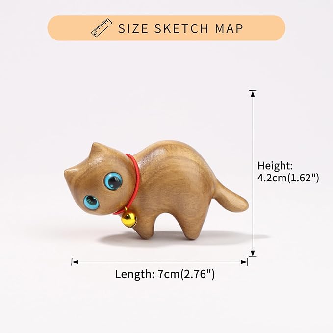 Cat Wooden Figurine, Decoration Handmade Cat Art Carved Small pet Garden Statue, Lovely Gift Home Decor Suitable for Bedroom, Desktop, Desk, Living Room, Bookshelf, Holiday Decoration