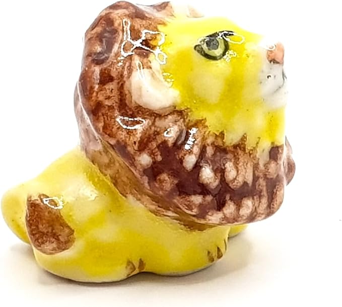 WitnyStore Tiny ½ Inch Yellow Brown Sit Lion Figurine - Miniature Hand Made Ceramic Panthera Wild Cats Tiger Jaguar Leopard Panthers Animals Small Porcelain Decorative Collectible Figures Décor Gifts