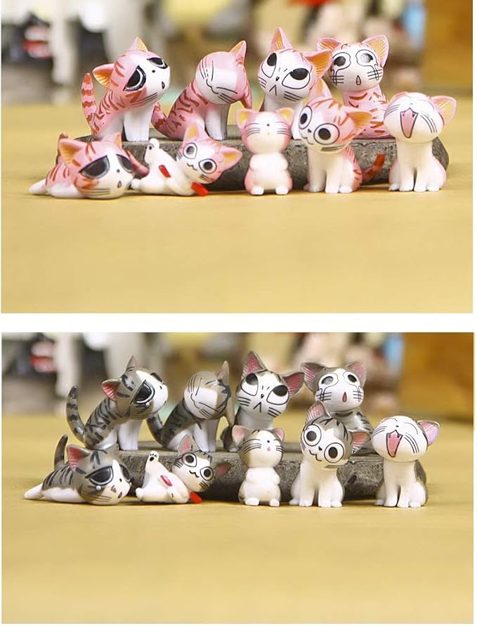 Cute Mini Cartoon Cat Figurines - 8pc PVC Miniatures, Lovely Cat Crafts & Collectibles - Home, Garden, Office, Car & Boutique Decoration - 5 Colors