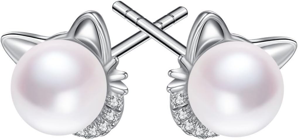 Rabbit Cat Earrings Freshwater Pearl Earrings Sterling Silver Stud Earrings for Women Gifts