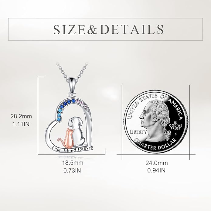 CRMAD Cat Dog Necklace for Women Sterling Silver Cute Animal Heart Pendant