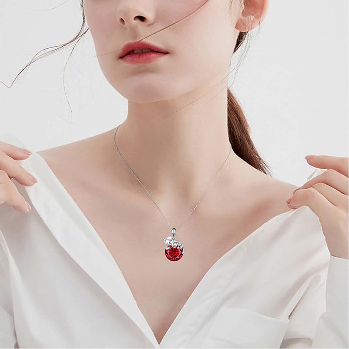 Cat Necklace Sterling Silver Cat Pendnat with Rose Quartz Pearl Jewelry Gifts for Women Cat Lovers