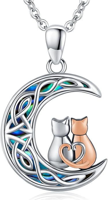 Odinstone Cat Necklace, S925 Sterling Silver Cat on Moon Pendant with Cubic Zirconia, Cat Jewelry Mothers Day Gifts for Mum with Gift Package - I Love You Forever
