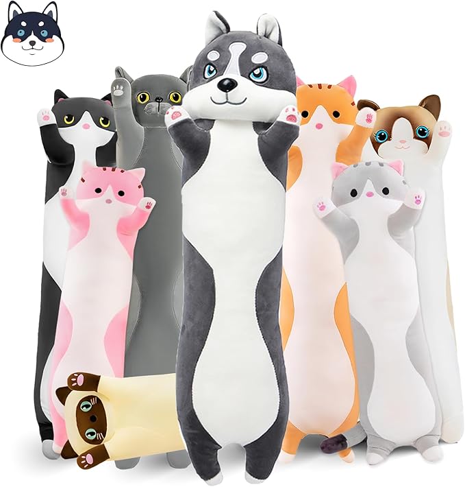 Long Husky Plush Pillow, 35.4in Cute Dog Plushie Stuffed Animals Body Pillow, Kawaii Husky Soft Plushie Doll Toy Birthday Gift for Kids Girlfriend