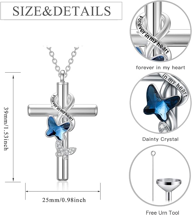 Cross Urn Necklace for Ashes 925 Sterling Silver Cremation Jewelry with Funnel Filler Kit Ashes Necklace for Human Women Girl Pets
