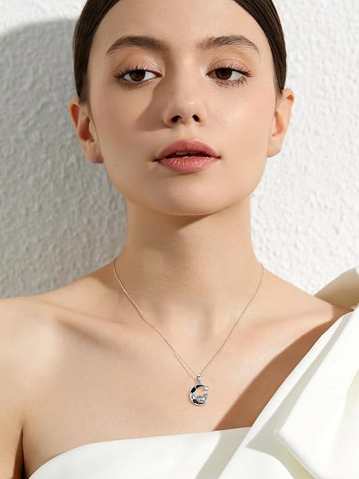 Gothic Jewelry Bat/Cat/Wolf/Dragon/Owl/Fox/Spider/Sun Pendant Sterling Silver Crescent Moon Necklace for Women Girls Black Jewelry Gifts