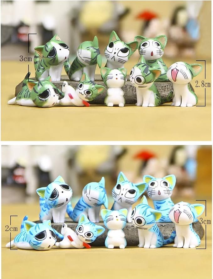 Cute Mini Cartoon Cat Figurines - 8pc PVC Miniatures, Lovely Cat Crafts & Collectibles - Home, Garden, Office, Car & Boutique Decoration - 5 Colors