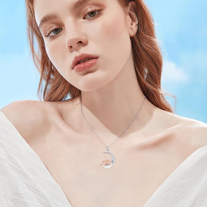 Diamond Black Cat/Red Panda/Sloth/Deer/Unicorn Necklace for Women 925 Sterling Silver Sleeping Animal and Moon Pendant with Lab Grown Diamonds Jewelry Gifts