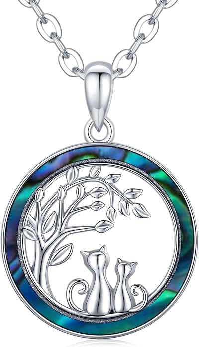 Odinstone Cat Necklace, S925 Sterling Silver Cat on Moon Pendant with Cubic Zirconia, Cat Jewelry Mothers Day Gifts for Mum with Gift Package - I Love You Forever