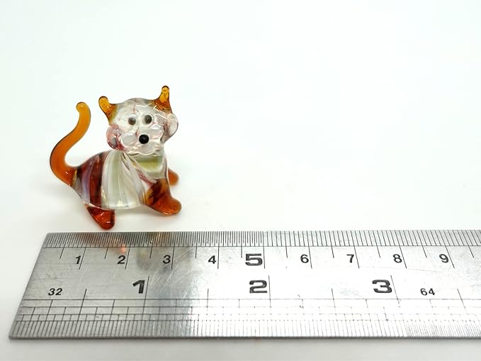 Cat Tiny Figurines Blown Glass Art Animals Hand Painted Collectible Gift Decorate (Multi-Amber)