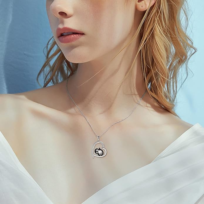 MONGAS Penguins/Guinea Pig/Pig/Fox/Corgi/Frog/Bunny/Koala8/Cow/French Bulldog Necklaces Penguin Gifts 925 Sterling Silver Hugging Penguins Cute Animal Jewelry for Women Sister