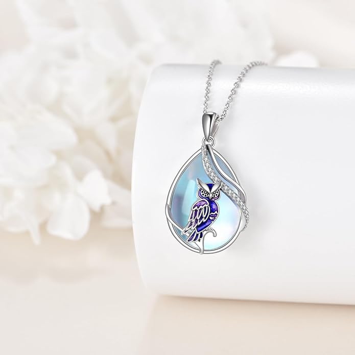 KQF Dragonfly/Butterlfy/Cat/Jellyfish/Bunny/Axolotl/Bee/Mermaid/Hummingbird/Elephant Necklace for Women Sterling Silver Moonstone Pendant Necklace Dragonfly Jewelry Gifts for Women