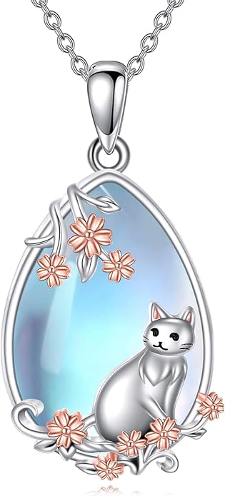 LUHE Moonstone Necklace 925 Sterling Silver Fox/Axolotl/Cat/Raccoon/Penguin/Frog/Panda/Highland Cow Pendant Necklace Animal Jewelry Gifts for Women