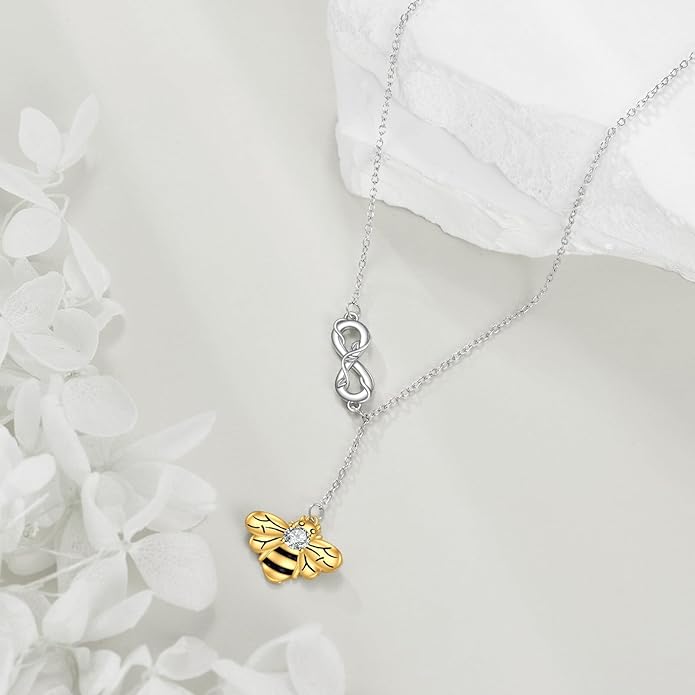 LUHE Bee/Cat/Wolf/Horse Gifts Necklace Sterling Silver Women Y-Necklace Pendant Necklace Jewelry for Teen Girls