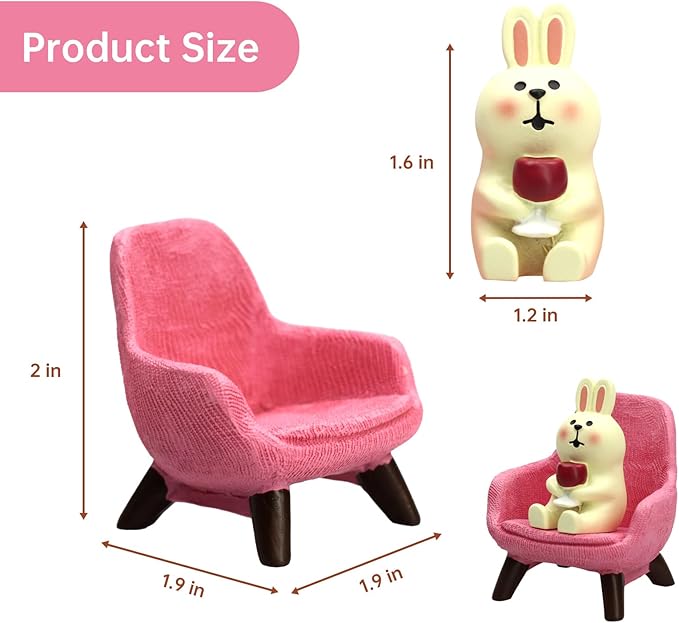 Cute Mini Rabbit Figurine Resin Rabbit for Office, Home Decoration - Pink Sofa