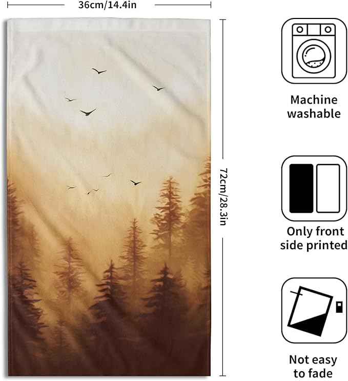 Orange Misty Forest Hand Towels Set of 2 Nature Mountain Soft Guest Face Bath Towel Kitchen Dish Towels Spa Home Bathroom Decorations