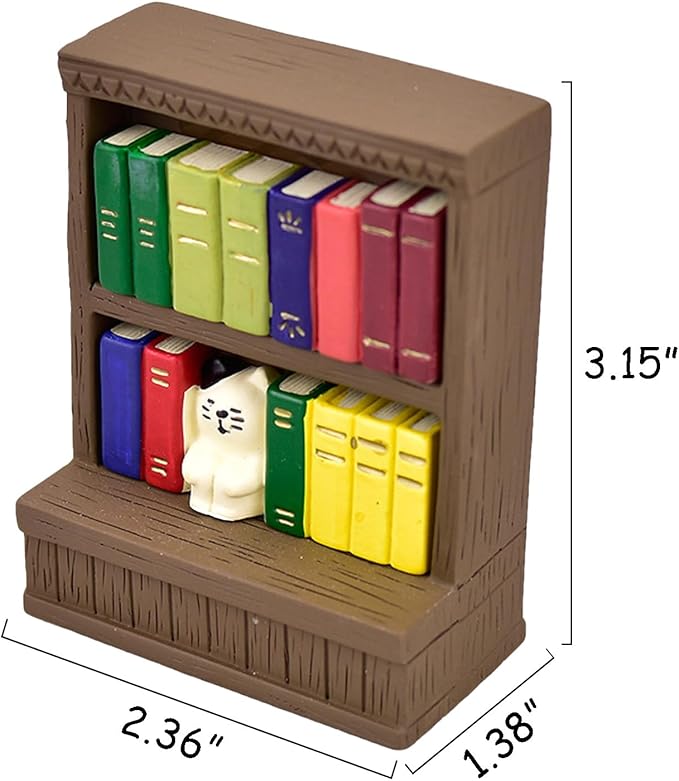 Miniature Figurines Cute Bookshelf Cat Figurine Office Desk Decor Funny Gifts