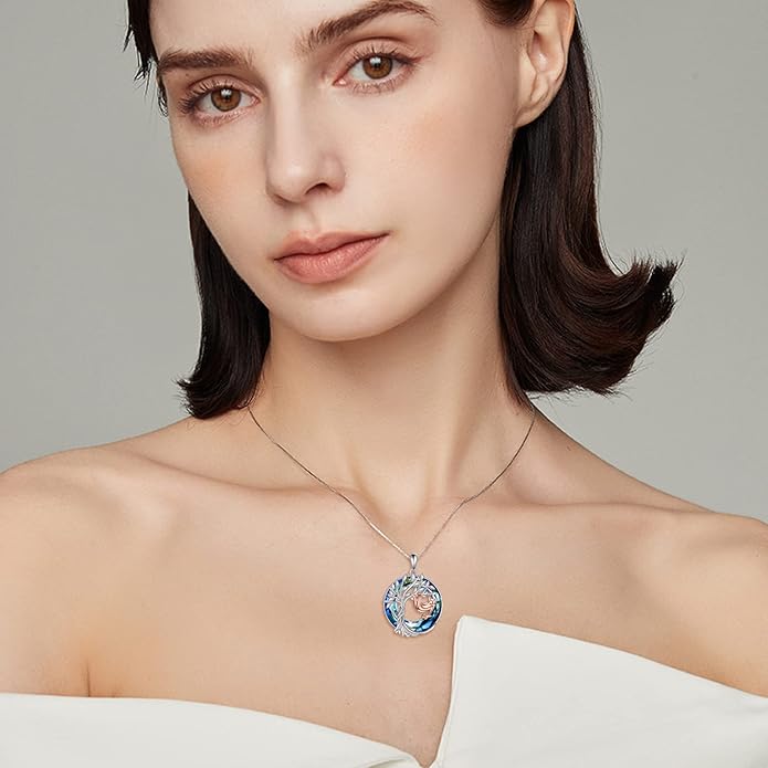 TOUPOP Tree of Life Animal Necklace 925 Sterling Silver Crystal/Abalone Shell Animal Pendant Jewelry Birthday Mothers Day Gifts for Women Mom Wife Her