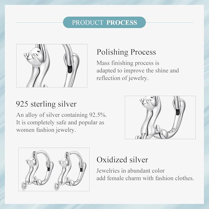 MUNDELL 925 Sterling Silver Cute Cat Huggie Hoop Earrings for Cat Lovers Snake Ear Buckles Hypoallergenic Tiny Hoop Earrings Statement Fine Jewelry