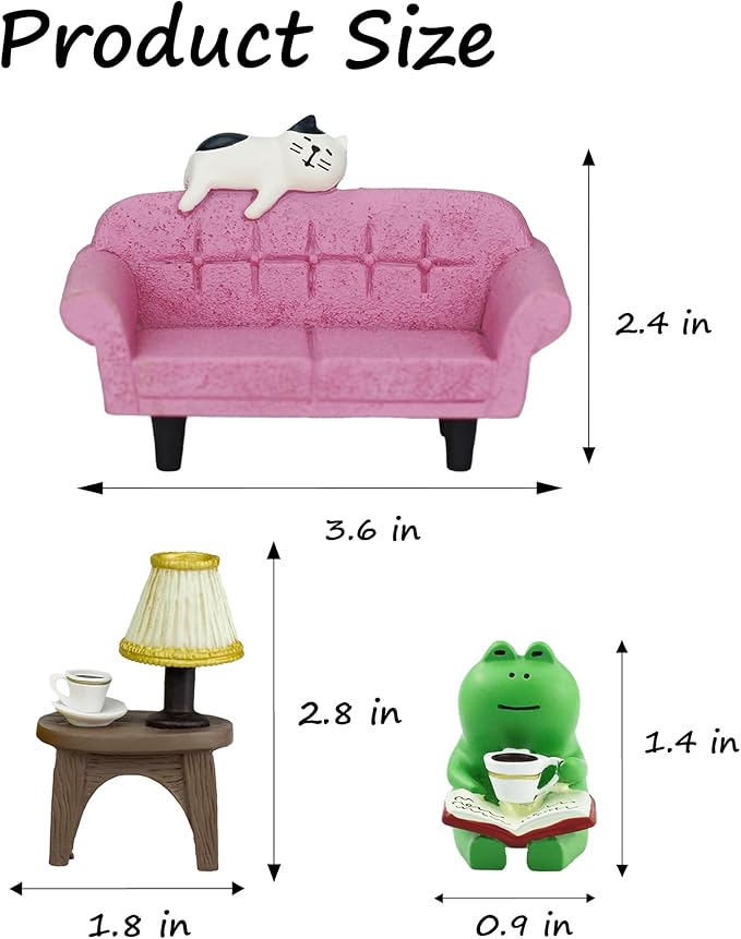 Cute Mini Frog Figurine with Small Sofa and Lamp Table Resin Figure for Office Home Decor for Frog Lovers (Pink Sofa)