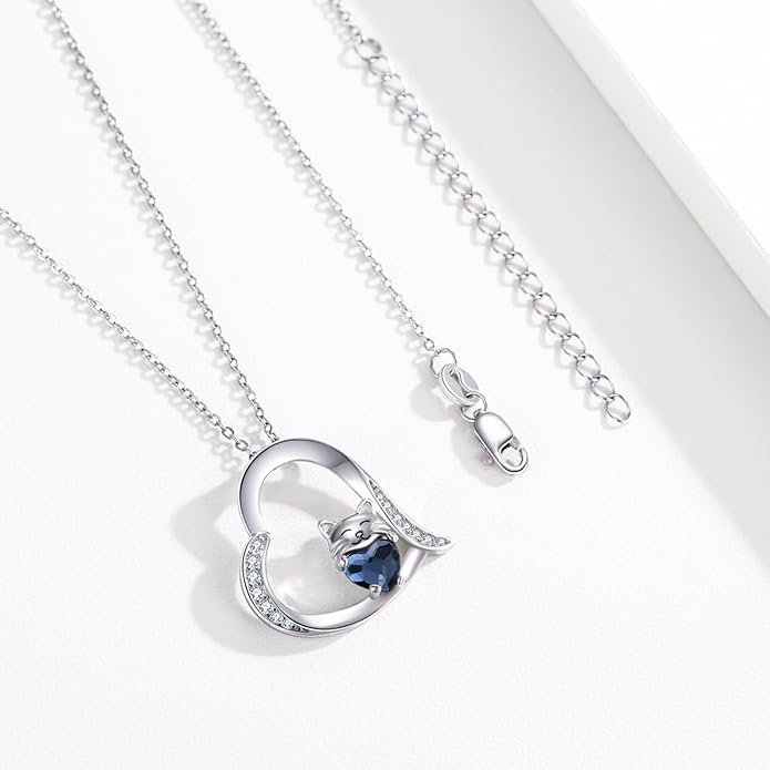 JUSTKIDSTOY Sterling Silver Cute Animal Pendant Necklace with Crystal Cat Pendant - Women's Cat Lovers Jewelry Gift