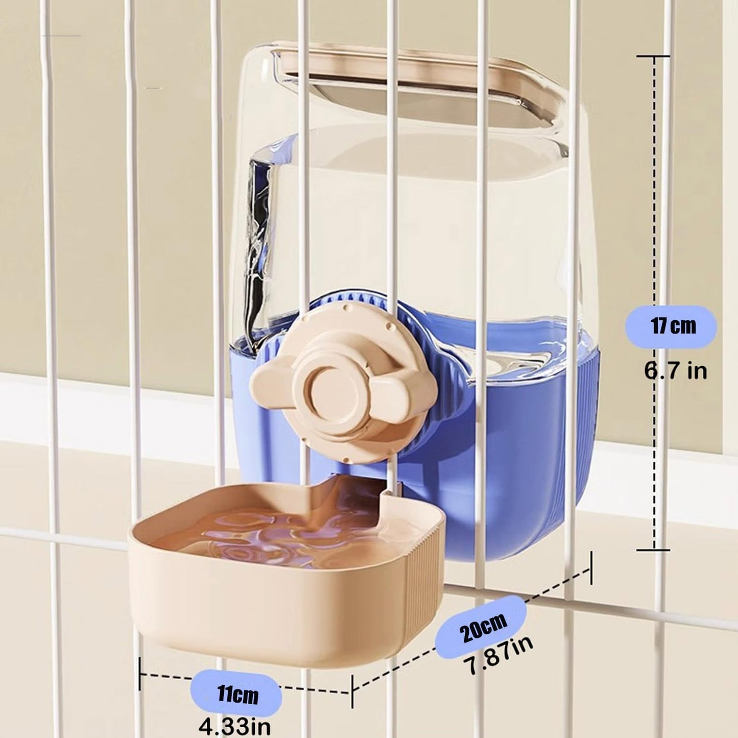 Pet Hanging Automatic Feeders Drinking Bowls，Gravity Rabbit Feeder and Water Set，Cage Cat Food Bowl Feeding Station for Puppy Kitten Chinchilla Hedgehog Guinea Pig Ferret (Pink Blue-Water)