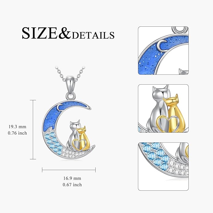 Cat Necklace 925 Sterling Silver Cat Pendant Necklace Cute Animal Jewelry Gift for Women Mother Grandma