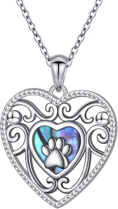 Ladytree S925 Sterling Silver Puppy Dog Cat Pet Paw Print Pendant Necklace 18 inches