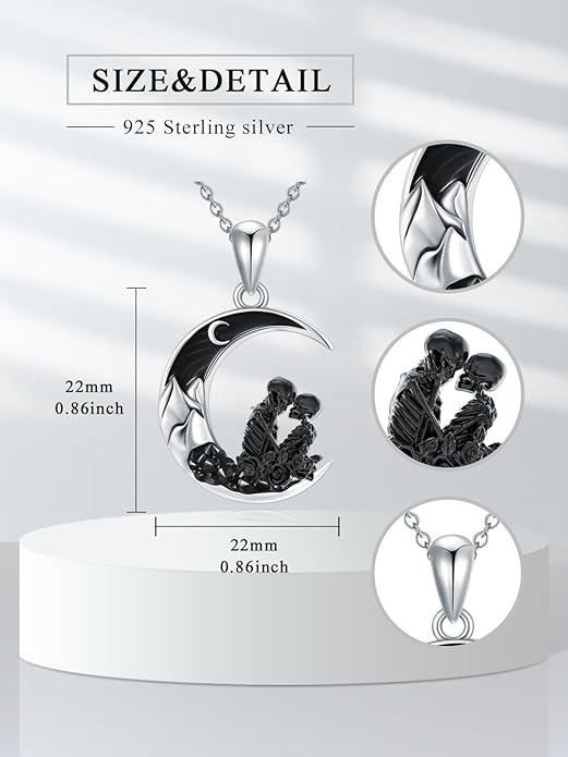 Gothic Jewelry Bat/Cat/Wolf/Dragon/Owl/Fox/Spider/Sun Pendant Sterling Silver Crescent Moon Necklace for Women Girls Black Jewelry Gifts