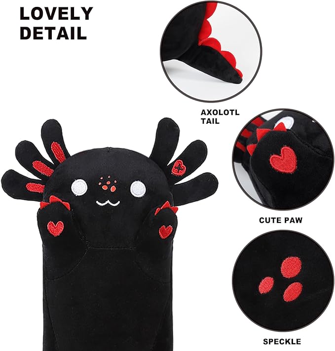 PEACH CAT Long Black Axolotl Plush Pillow Soft Stuffed Animal Axolotl Plushie for Kids 19.6"