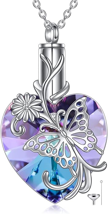 YFN Elephant Heart Crystal Urn Necklace for Ashes Cremation Jewelry Sterling Silver with Crystal Jewelry Gifts for Women