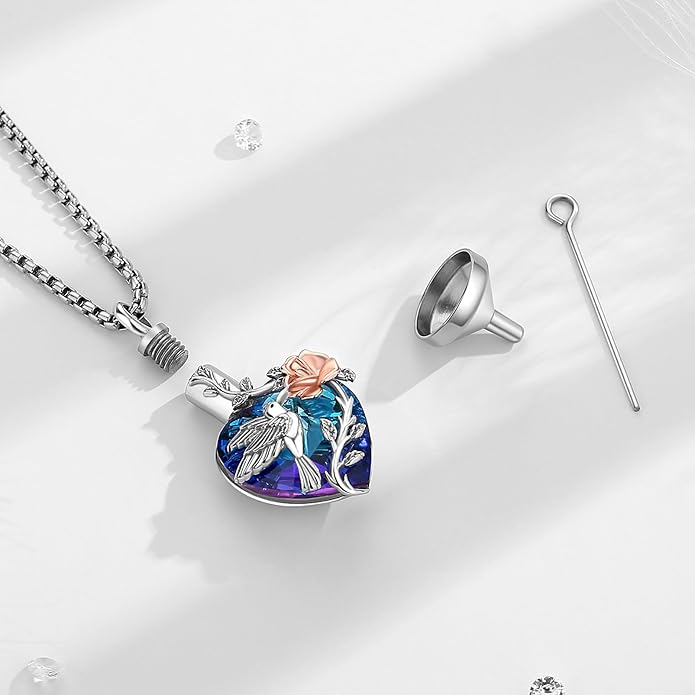 EUDORA Sterling Silver Urn Necklace for Ashes for Women Men, Ash Pendant for Human Cat Dog Ashes, Necklace for Ashes of Loved One Dad Mom Papa Pet Cremation Souvenir Jewelry for Funeral, 20inch