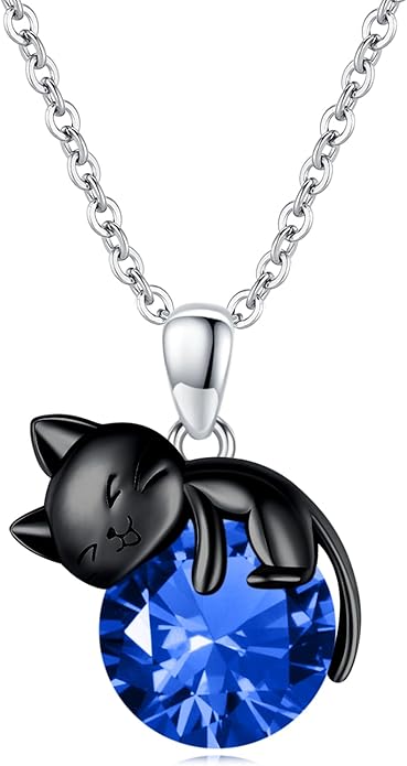 Cat Necklace Sterling Silver Cat Pendnat with Rose Quartz Pearl Jewelry Gifts for Women Cat Lovers