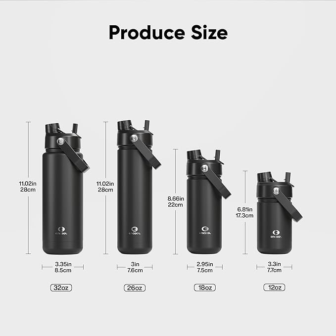 Kids Insualated Water Bottle with Straw - 12oz Stainless Steel Water Bottle with Dual Spouts, Leak-Proof, BPA-Free, Double Wall Vacuum Keeps Cold for 24 Hours for Sports, Travel, School (Black Night)