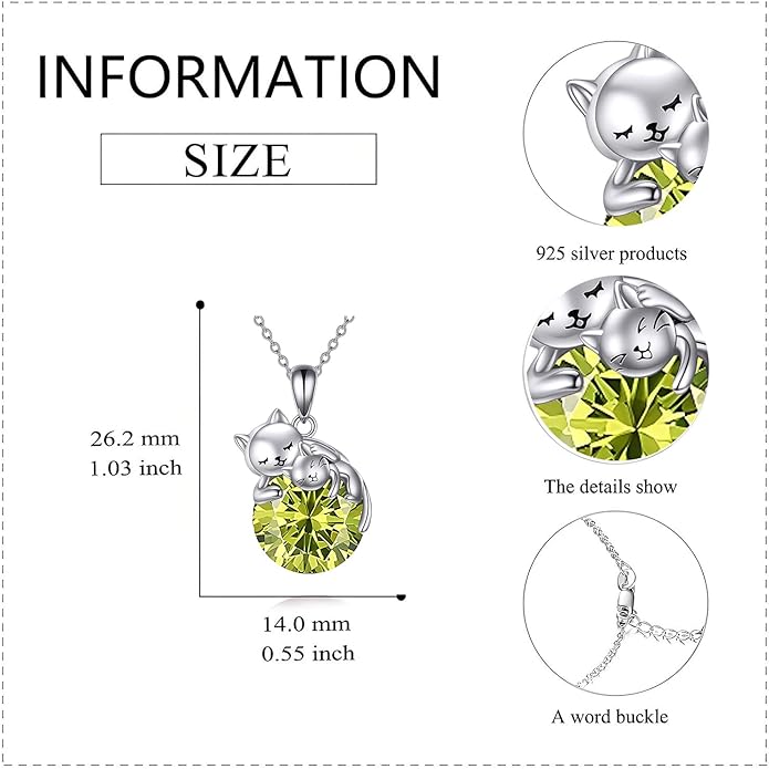 Cat Necklace Sterling Silver Cat Pendnat with Rose Quartz Pearl Jewelry Gifts for Women Cat Lovers