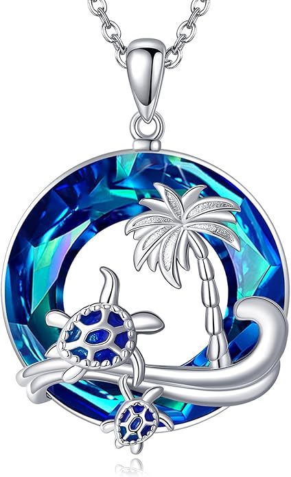 Turtle/Black Cat/Compass Necklace Sterling Silver Crystal Pendant Necklaces Cute Animal Jewerly for Women Mom