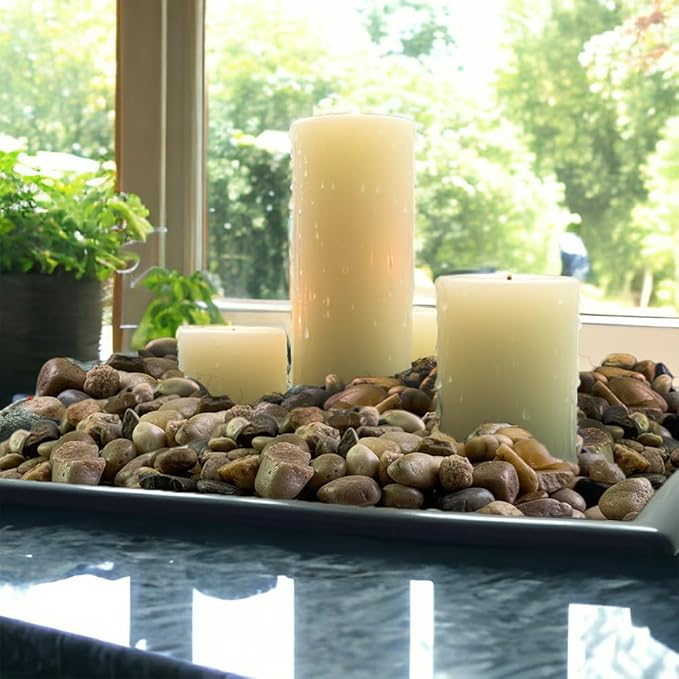 HappyFiller Decorative Natural Pebbles Polished Rocks Stones Mixed Color for Aquarium Gravel,Fish Turtle Tank,Outdoor Indoor Plants Top Dressing,Garden Landscaping,Home Vase Filler Decoration,10 LB