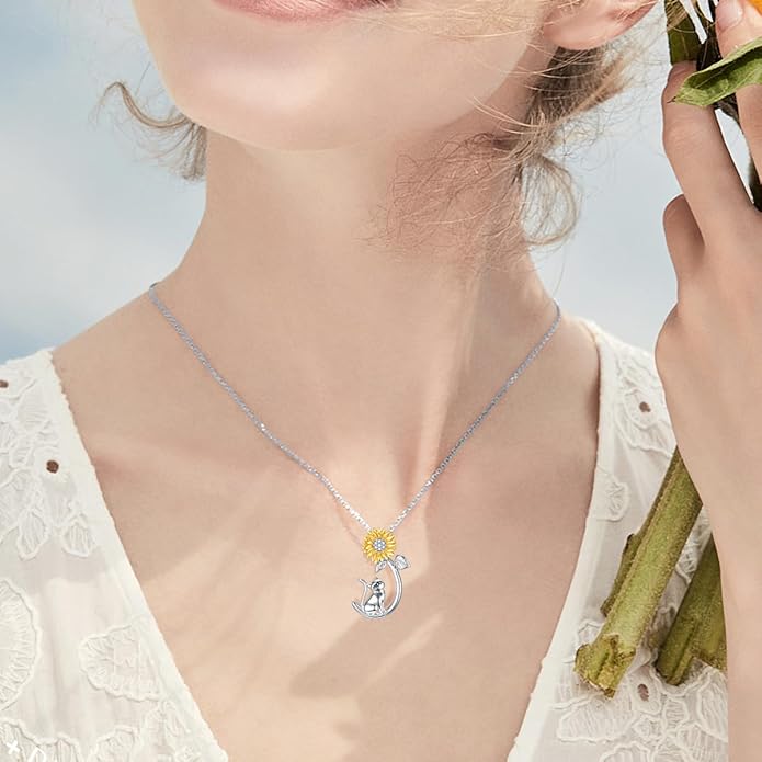 Cat Dog Necklace 925 Sterling Silver Pet Pendant Jewelry for Women Christmas Birthday Gifts