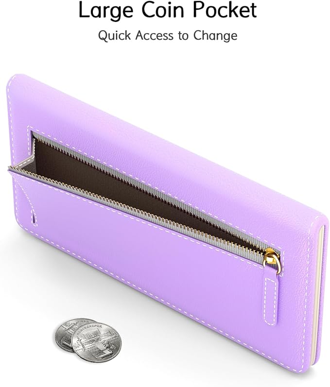 Nipichsha Womens Wallet, RFID Slim Wallets for Women, Thin Ladies Credit Card Holder Purse, Cute Leather Bifold Clutch Billfold with 11 Card Slots & ID Window, Purple