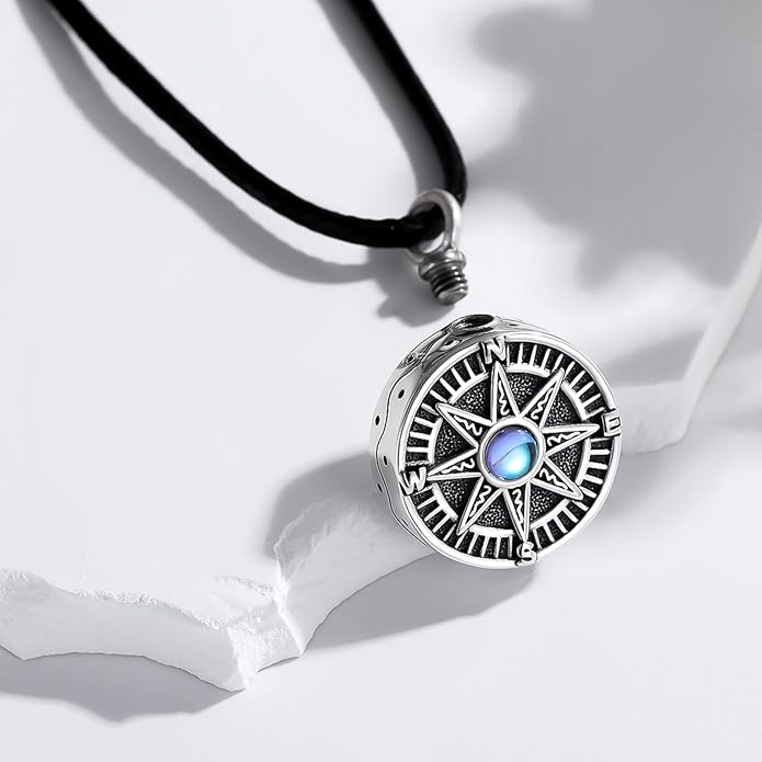MEDWISE Wing/Wolf/Compass Urn Necklace for Ashes 925 Sterling Silver Necklace Guardian Angel Ashes Keepsake Memorial Urn Pendant Pet Cremation Jewelry for Ashes Memorial Jewelry for Dog Cat Pet Men