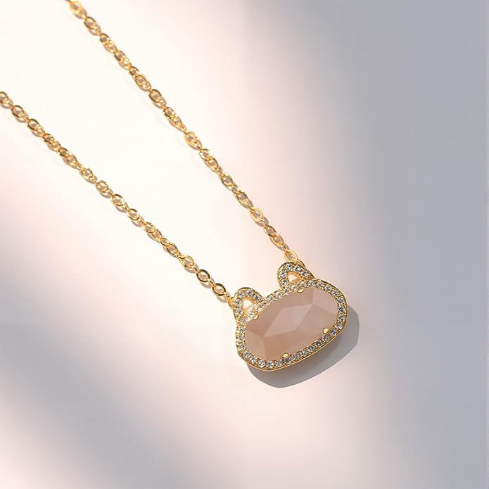 Fashion Jewelry Cat Necklace Collection for Women - Gold & Silver Plated Brass Pendant with Natural Gemstone, Dainty Cute Animal Jewelry Gift (Multiple Styles)