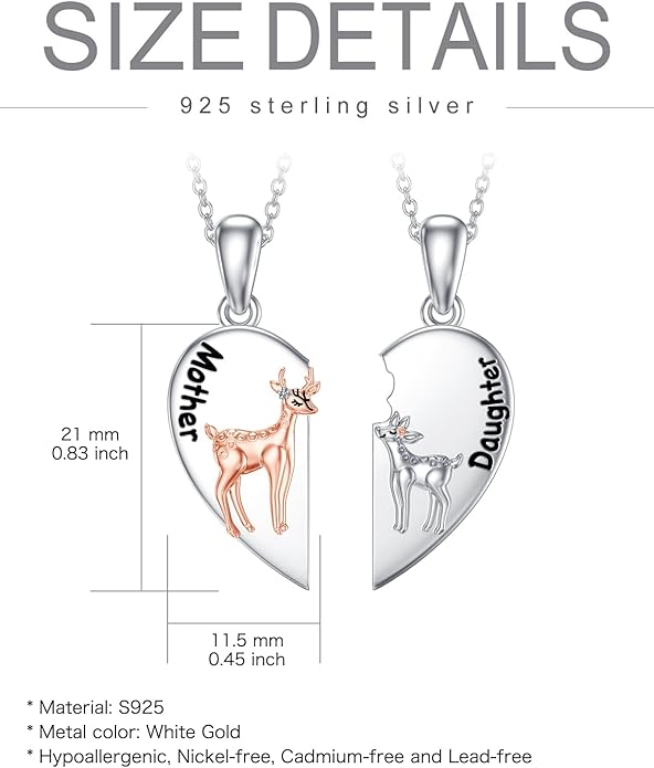 OCJ Mother Daughter Matching Necklaces 925 Sterling Silver Animals Matching Necklace for Mom Daughter 2 Pcs Matching Heart Pendant Birthday Mothers Day Gifts for Mom and Daughter
