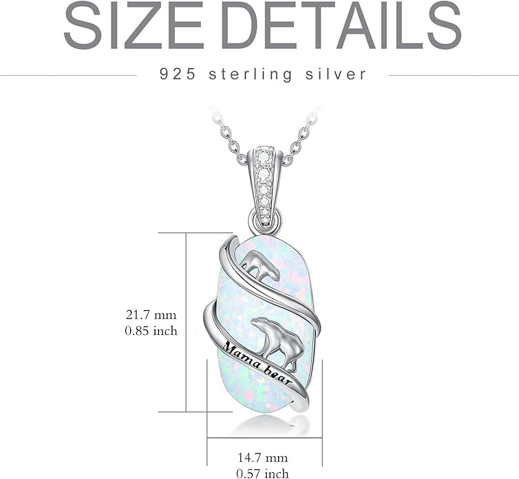 Opal Mama Bear/Panda/Cat/Koala/Sloth/Cardinal/Unicorn Necklace 925 Sterling Silver Opal Animal Pendant Jewelry Birthday Gifts Women Her Mom
