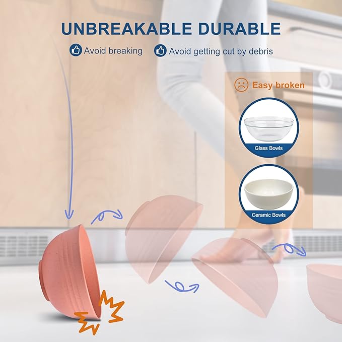 HOTEC 20-Pack Unbreakable Kitchen Plastic Wheat Straw Dinnerware Set – BPA-Free Plates, Bowls & Cups | Lightweight, Microwave & Dishwasher Safe | Multicolor Reusable Tableware for Home & Outdoor Use