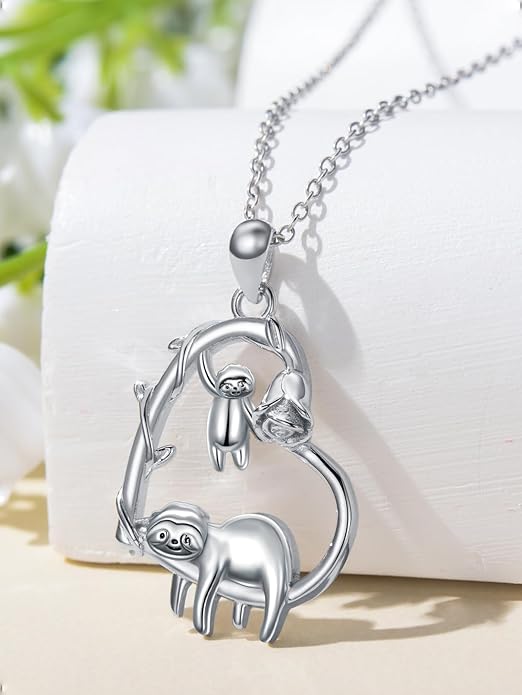 Cute Mother and Daughter Fox/Cat/Cow/Monkey/Panda Necklace 925 Sterling Silver Heart Flower Heart Necklace Animal Jewelry Mother's Day Jewelry for Women