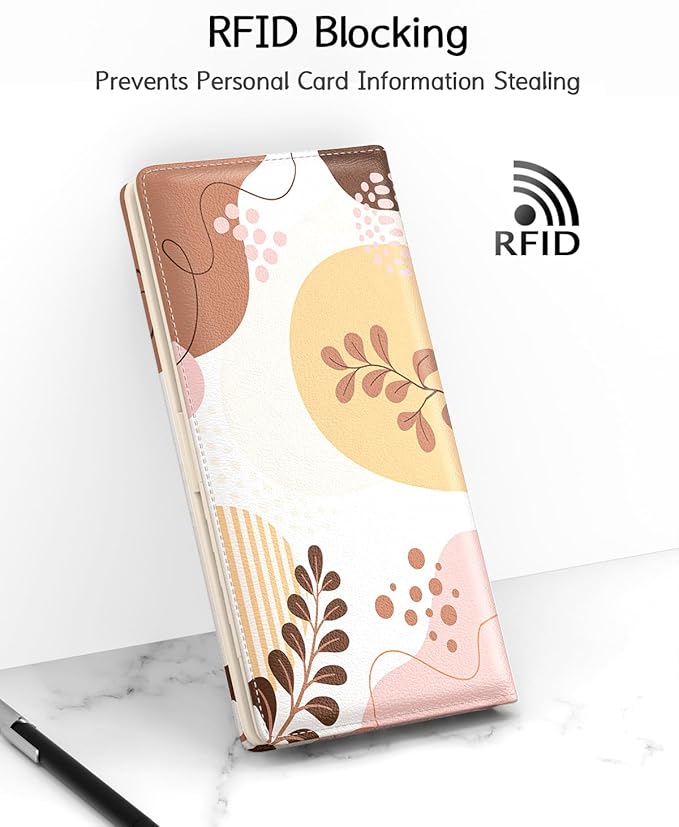 Nipichsha Womens Wallet, RFID Slim Wallets for Women, Thin Ladies Credit Card Holder Purse, Cute Leather Bifold Clutch Billfold with 11 Card Slots & ID Window, Tropical Leaf