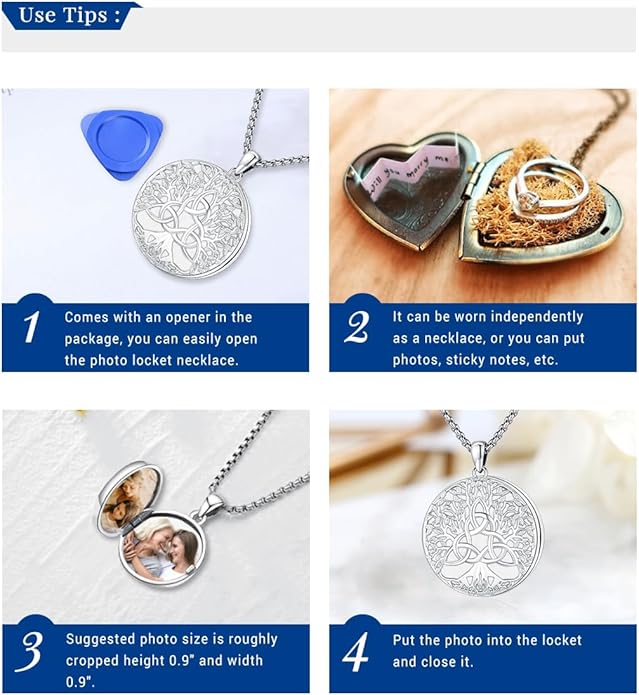 Picture Locket Necklace for Women Men Rose 14K Real Gold 925 Sterling Silver Jewelry Heart Locket Necklace that Holds Pictures Tree of Life Viking Wolf Celtic Knot St Christopher St Michael Pendant